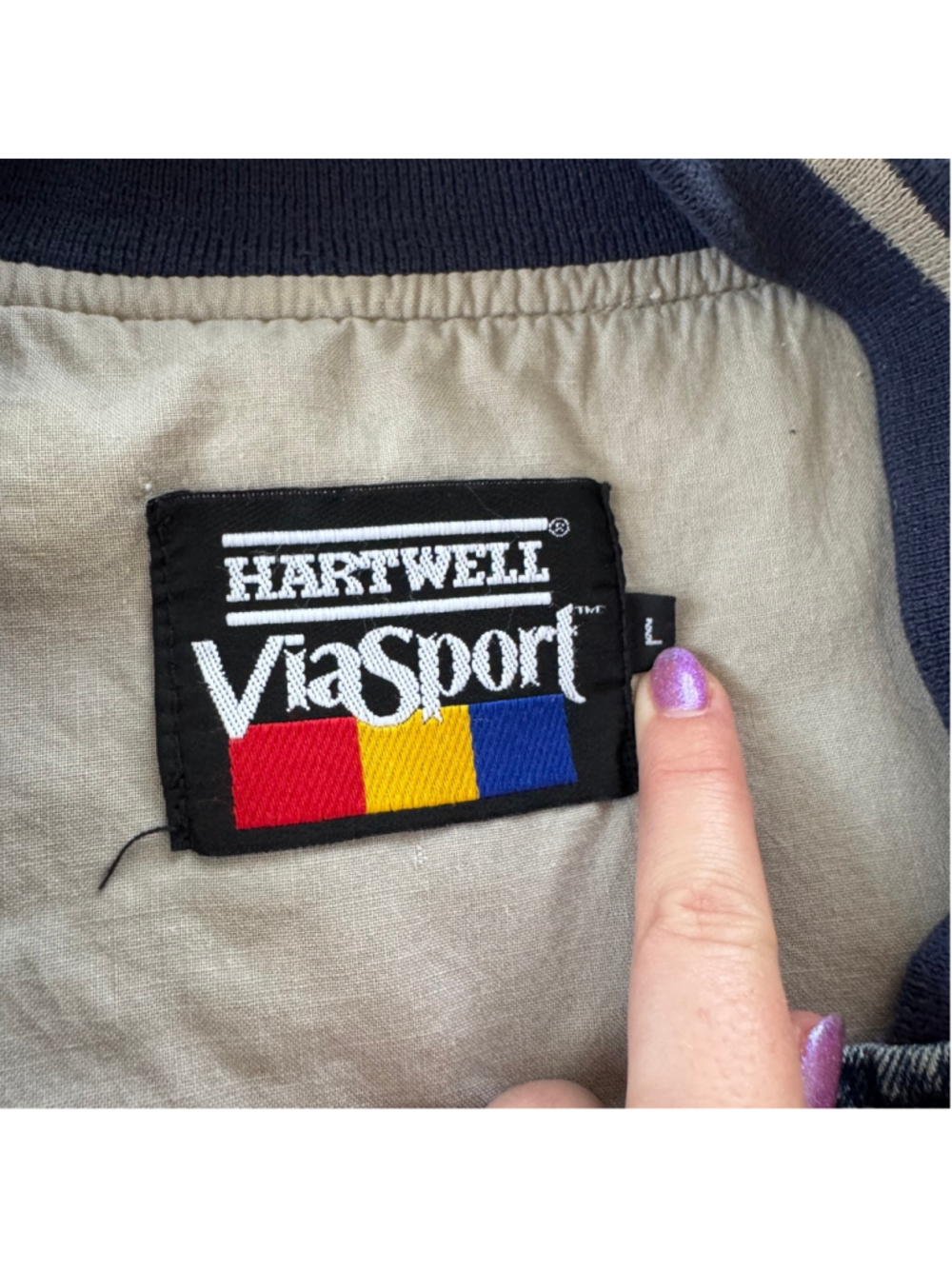 Vintage Hartwell ViaSport Garfield Varsity Bomber Denim Jacket • Size: L - Picture 5 of 10